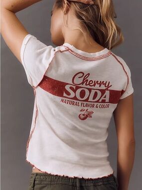 3/$20⚡️ Anthropologie Pilcro Rolled-Sleeve Raglan T-Shirt Cherry Cola Graphic